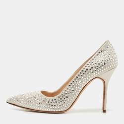 Manolo Blahnik Grey Satin Crystal Embellished BB Pointed Toe Pumps Size 39