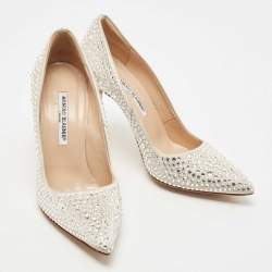 Manolo Blahnik Grey Satin Crystal Embellished BB Pointed Toe Pumps Size 39