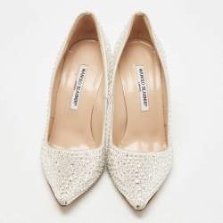 Manolo Blahnik Grey Satin Crystal Embellished BB Pointed Toe Pumps Size 39