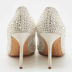 Manolo Blahnik Grey Satin Crystal Embellished BB Pointed Toe Pumps Size 39