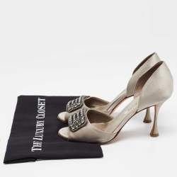 Pre Owned Manolo Blahnik Grey Satin Alicia Open Toe Pumps Size 38