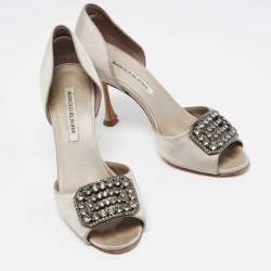 Pre Owned Manolo Blahnik Grey Satin Alicia Open Toe Pumps Size 38