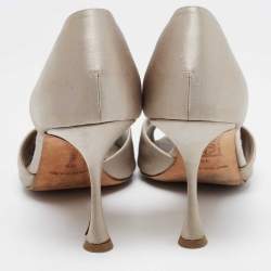 Pre Owned Manolo Blahnik Grey Satin Alicia Open Toe Pumps Size 38