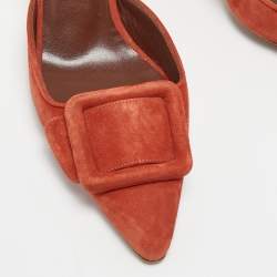 Pre Owned Manolo Blahnik Orange Suede Maysale Mules Size 38.5