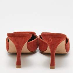 Pre Owned Manolo Blahnik Orange Suede Maysale Mules Size 38.5