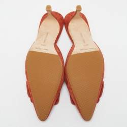 Pre Owned Manolo Blahnik Orange Suede Maysale Mules Size 38.5