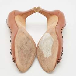 Pre Owned Manolo Blahnik Brown Leather Stitch Detail Open Toe Pumps Size 37