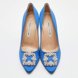 Pre Owned Manolo Blahnik Blue Satin Hangisi Pumps Size 39.5