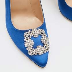 Pre Owned Manolo Blahnik Blue Satin Hangisi Pumps Size 39.5