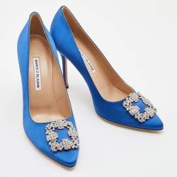 Pre Owned Manolo Blahnik Blue Satin Hangisi Pumps Size 39.5