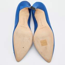 Pre Owned Manolo Blahnik Blue Satin Hangisi Pumps Size 39.5