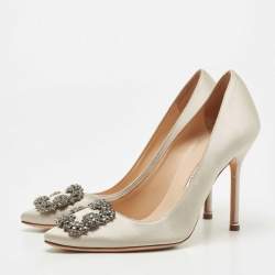 Manolo Blahnik Grey Satin Hangisi Pumps Size 39