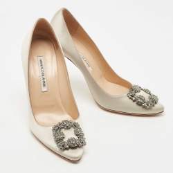 Manolo Blahnik Grey Satin Hangisi Pumps Size 39