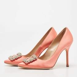 Manolo Blahnik Orange Satin Hangisi Pumps Size 38