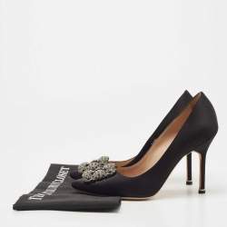 Pre Owned Manolo Blahnik Black Satin Hangisi Pumps Size 37.5