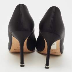 Pre Owned Manolo Blahnik Black Satin Hangisi Pumps Size 37.5