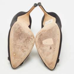 Pre Owned Manolo Blahnik Black Satin Hangisi Pumps Size 37.5