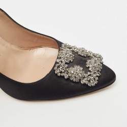 Pre Owned Manolo Blahnik Black Satin Hangisi Pumps Size 37.5