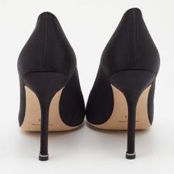 Pre Owned Manolo Blahnik Black Satin Hangisi Pumps Size 39.5