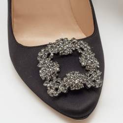 Pre Owned Manolo Blahnik Black Satin Hangisi Pumps Size 39.5