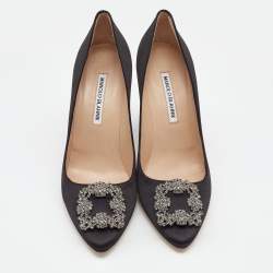 Pre Owned Manolo Blahnik Black Satin Hangisi Pumps Size 39.5