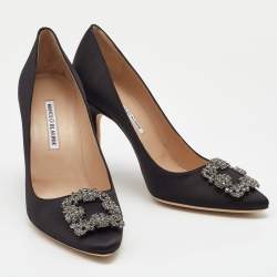 Pre Owned Manolo Blahnik Black Satin Hangisi Pumps Size 39.5