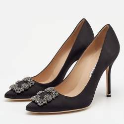 Pre Owned Manolo Blahnik Black Satin Hangisi Pumps Size 39.5