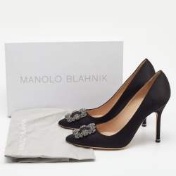 Pre Owned Manolo Blahnik Black Satin Hangisi Pumps Size 39.5