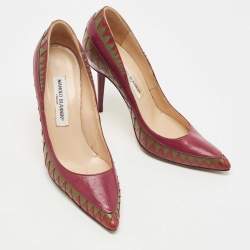 Pre Owned Manolo Blahnik Tricolor Leather Pointed Toe Pumps Size 37.5