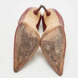 Pre Owned Manolo Blahnik Tricolor Leather Pointed Toe Pumps Size 37.5