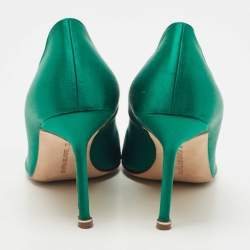 Pre Owned Manolo Blahnik Green Satin Hangisi Crystal Embellished Pumps Size 41