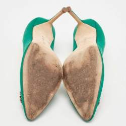 Pre Owned Manolo Blahnik Green Satin Hangisi Crystal Embellished Pumps Size 41