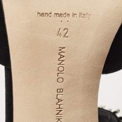 Pre Owned Manolo Blahnik Black Velvet Crystal Lurum Crystal Embellished Mary Jane Pumps Size 42