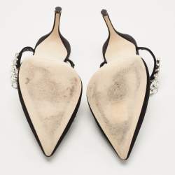 Pre Owned Manolo Blahnik Black Velvet Crystal Lurum Crystal Embellished Mary Jane Pumps Size 42