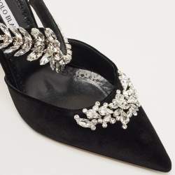 Pre Owned Manolo Blahnik Black Velvet Crystal Lurum Crystal Embellished Mary Jane Pumps Size 42