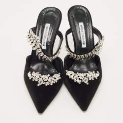 Pre Owned Manolo Blahnik Black Velvet Crystal Lurum Crystal Embellished Mary Jane Pumps Size 42