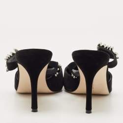 Pre Owned Manolo Blahnik Black Velvet Crystal Lurum Crystal Embellished Mary Jane Pumps Size 42