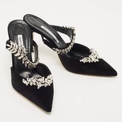 Pre Owned Manolo Blahnik Black Velvet Crystal Lurum Crystal Embellished Mary Jane Pumps Size 42