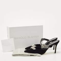 Pre Owned Manolo Blahnik Black Velvet Crystal Lurum Crystal Embellished Mary Jane Pumps Size 42
