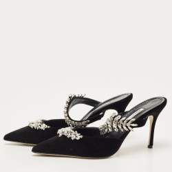 Pre Owned Manolo Blahnik Black Velvet Crystal Lurum Crystal Embellished Mary Jane Pumps Size 42