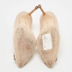 Pre Owned Manolo Blahnik Beige Satin Hangisi Pumps Size 38