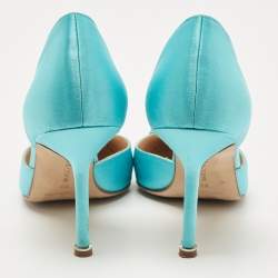 Pre Owned Manolo Blahnik Blue Satin Hangisi Crystal Embellished D' Orsay Pumps Size 39