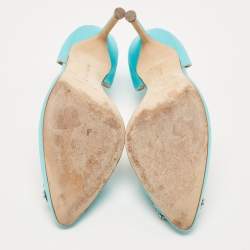 Pre Owned Manolo Blahnik Blue Satin Hangisi Crystal Embellished D' Orsay Pumps Size 39