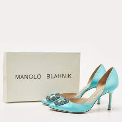Pre Owned Manolo Blahnik Blue Satin Hangisi Crystal Embellished D' Orsay Pumps Size 39