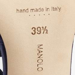 Pre Owned Manolo Blahnik Navy Blue Satin Jamala Crystal Embellished Pumps Size 39.5