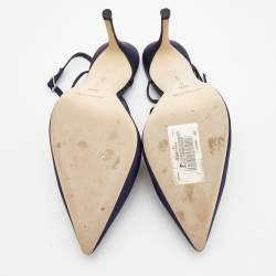 Pre Owned Manolo Blahnik Navy Blue Satin Jamala Crystal Embellished Pumps Size 39.5