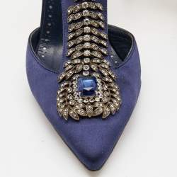 Pre Owned Manolo Blahnik Navy Blue Satin Jamala Crystal Embellished Pumps Size 39.5
