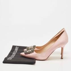 Pre Owned Manolo Blahnik Pink Satin Hangisi Pumps Size 38