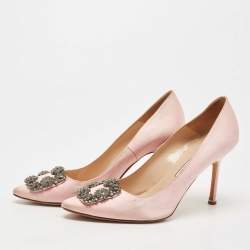 Pre Owned Manolo Blahnik Pink Satin Hangisi Pumps Size 38