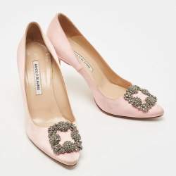 Pre Owned Manolo Blahnik Pink Satin Hangisi Pumps Size 38